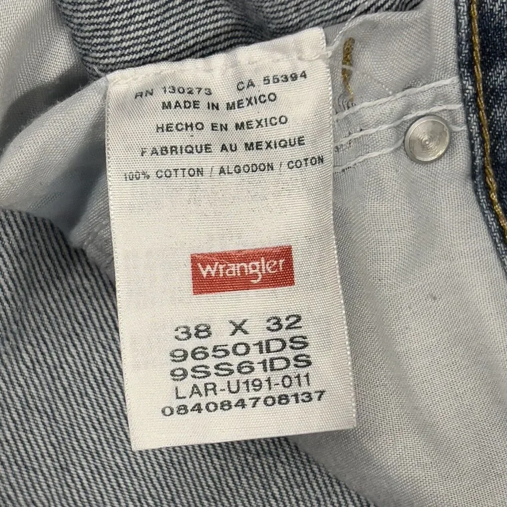Wrangler Jeans Men 38x32 Blue Denim Pants Straight Leg Regular Fit Cotton Mexico